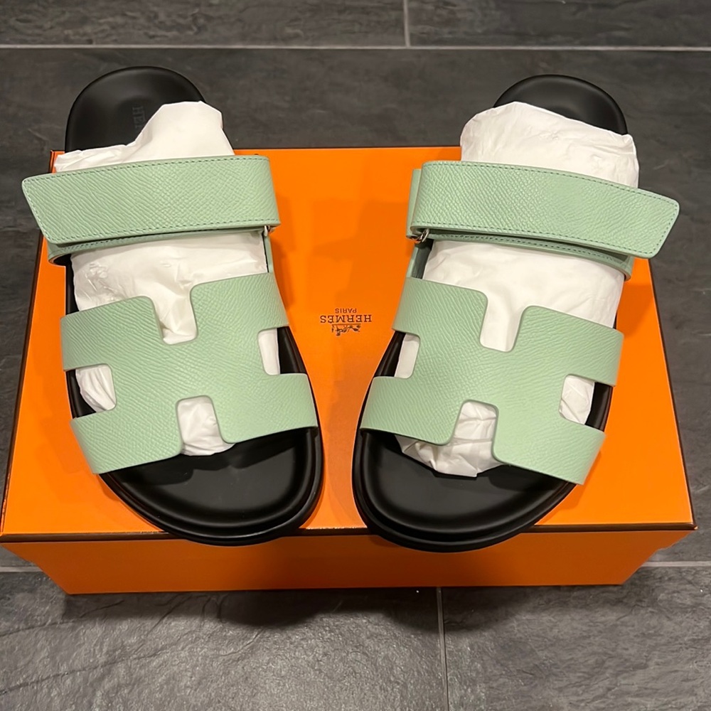 Hermes Chypre size EU 37 = US 7 vert jade epsom leather BNIB full set
